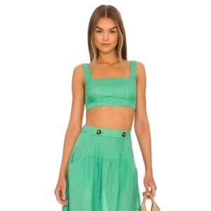 SALONI Square Seams Choli Top Washed‎ Green Linen Crop in Green Size US 0/ UK 4